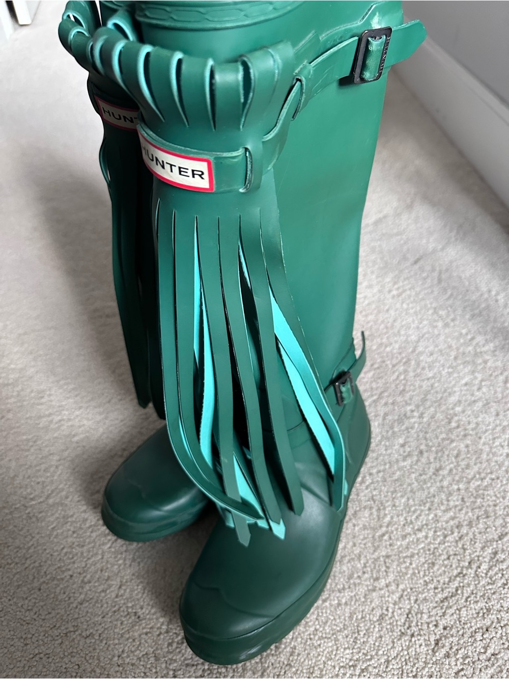 *rare* Hunter Green Tall Rain Boots with Tassles - Picture 3 of 11